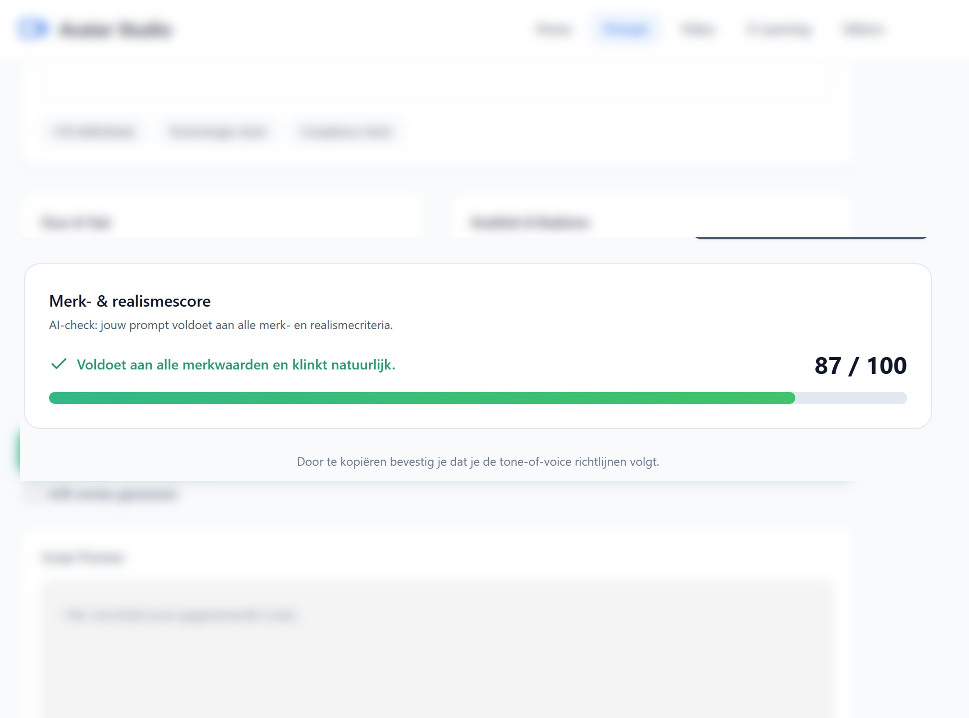 Merk en realisme scoren in AvatarLab